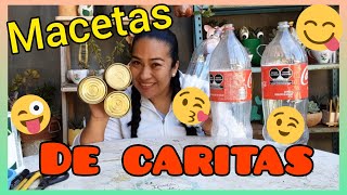 Como hacer MACETAS RECICLADAS con botellas de refresco MACETAS DE CARITAS 😀 😵 jardineandoconanais [upl. by Marilin]