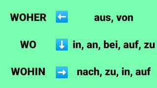 Woher wo wohin Präpositionen Pronomen kommen aus von sein in auf an bei gehen nach zu in an [upl. by Dalohcin]