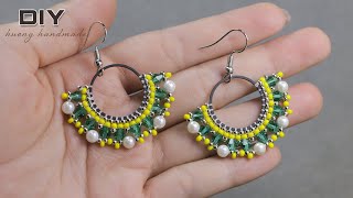 Brick stitch beaded earrings tutorial [upl. by Jarvis]