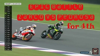 EPIC battle between Zarco amp Pedrosa for 4th MotoGp Argentina [upl. by Ahsiniuq]