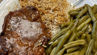 Smothered Pork Chops Rice Gravy and Green Beans [upl. by Tingey]