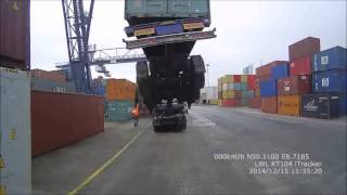 Truck lifted up at container dock [upl. by Travus]