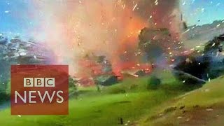 Incredible Fireworks factory explosion caught on camera in Colombia [upl. by Emoraj]