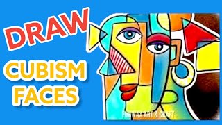 How to draw Cubism Picasso inspired portrait  Cubism art lesson for kids  Cubist face drawing [upl. by Orhtej884]