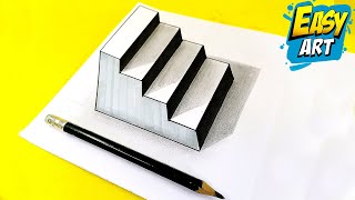 How to Draw 3D STAIRS  Drawing Optical illusion 🔴 Easy Art [upl. by Atenaz]