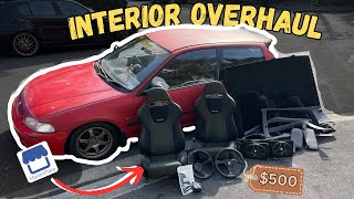 TRANSFORMING MY HONDA CIVIC ON A BUDGET DIY 500 interior overhaul [upl. by Anoirb]