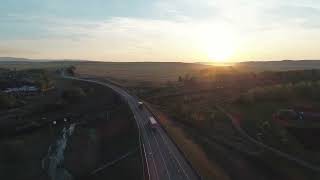 Aerial Shoot Serenity Morning View of Intercity Highway Traffic in Rural Area [upl. by Helbon]