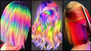 Top 10 Amazing Short Hair Color Rainbow Transformation Tutorial CompilationNeon Rainbow Dying Hair [upl. by Jamill]