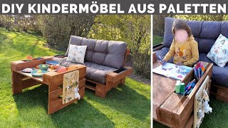 Kinder Möbel  Palettenmöbel selber bauen  Garten DIY  Sitzmöbel amp Sofa Lounge amp Couch [upl. by Valda]