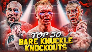 Top 50 Most Brutal Bare Knuckle Knockouts Ever  Top Dog BKFC Bare Knuckle Boxing [upl. by Elsinore]