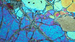 Dunite 95 OlivineThinSection in CrossPolarized Light [upl. by Ennaeed]