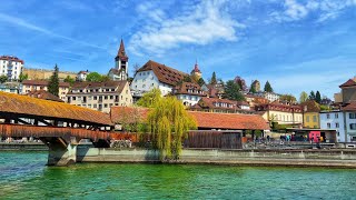 Lucerne Switzerland walking tour 4K  The most beautiful Swiss cities [upl. by Quenna450]