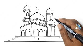 Mosque drawing  Mosque drawing tutorial  Easy to Draw Masjid  How to drew Mosque [upl. by Nepean623]