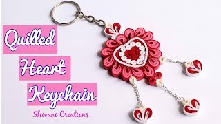 Quilling Heart Key Chain Quilled Keychain DIY Valentines Day Gift Idea [upl. by Kissee]