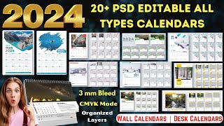 2024 Editable PSD 20 Calendars Designs  Wall Calendar amp Desk Calendars  Ready to Print [upl. by Enidlareg224]