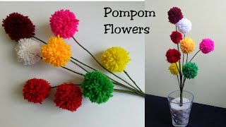 DIY Pom Pom flowers How to make pompom flowersYarn FlowersHome decoration ideas Sapna Creations [upl. by Doig]