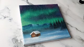 Northern lights aurora borealis landscape painting  easy acrylic painting ideas for beginners ✨️ [upl. by Chaddy]