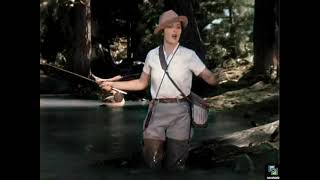 Fly Fishing Scene from quotLibeled ladyquot 1936 Colorized Comedy William Powell Myrna Loy [upl. by Brunell730]