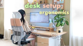 desk setup ergonomics🧘🏻‍♀️  standing desk ergonomic chair tech posture [upl. by Leno]