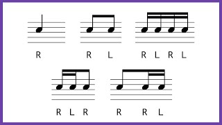 Basic rhythms with sticking for drums 🥁🎵 [upl. by Arimay477]