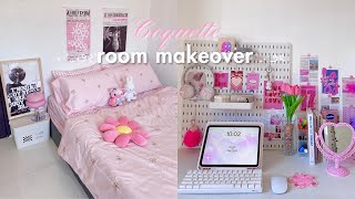 aesthetic room makeover 🎀🏹🩰  coquette inspired desk makeover pinterest shopee haul  unboxing [upl. by Assyral]