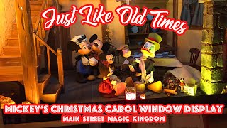 Mickeys Christmas Carol Emporium Window Display Main Street Stroll Magic Kingdom [upl. by Quintin599]