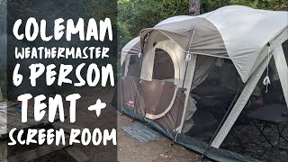 Coleman Weathermaster 6 Person Tent  Screen Room Tour Review amp Setup [upl. by Yekcim]