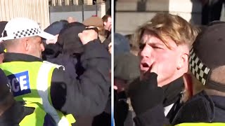 Who hit me Moment protestors clash with police in Parliament Square on Armistice Day [upl. by Itsa726]