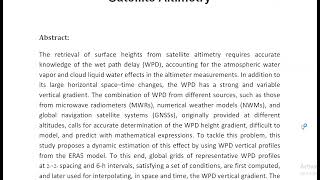 Dynamic Estimation of the Wet Path Delay Vertical Gradients From ERA5 for Satellite Altimetry [upl. by Nagiem]