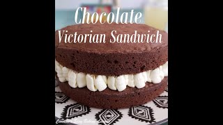 CHOCOLATE VICTORIA SANDWICH SPONGE CAKE  British Bake  Cream Cake For Beginners [upl. by Eelsnia785]