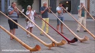 Swiss people playing big horns  Alphorn Players  Alps Horn  Alpine Horns Chur Switzerland [upl. by Zakaria]