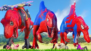 All Spiderman T Rex Evolution vs Dinosaurs Jurassic World Indominus Rex Color Pack vs King Shark [upl. by Vasya]