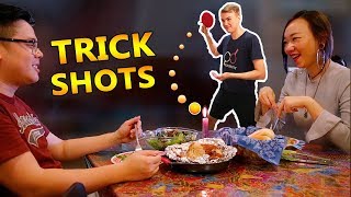 Romantic Dinner Trick Shots I Pongfinity ft SGAG [upl. by Izogn]