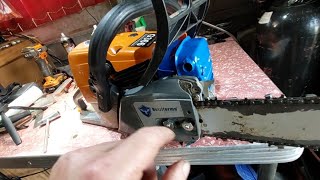 Farmertec G366 chainsaw muffler mod Start up sounds great [upl. by Htehpaj]