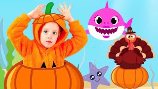 Baby Shark Thanksgiving Song for Kids Turkey day by Ninika Kids Songs [upl. by Lenod]