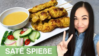 REZEPT Saté Spieße mit Erdnusssoße selber machen  Satay Hähnchenspieße zum Grillen [upl. by Iow633]