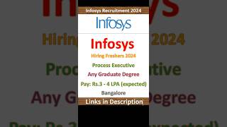 Infosys Fresher Jobs 2024  Process Executive  Any Graduate  Bangalore  IT Jobs [upl. by Dogs]