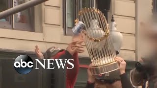 Red Sox fans damage World Series trophy [upl. by Dirtsa]