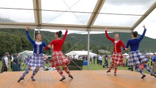 Scottish Champion Highland dancers compete in Reel of Tulloch during 2023 Ballater Highland Games [upl. by Wharton202]