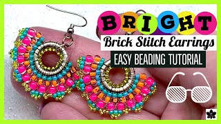 Colorful Brick Stitch Seed Bead Fan Hoop Earrings Tutorial [upl. by Iatnwahs]