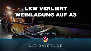 Unfall auf der A3 Lkw mit WeinLadung umgekippt [upl. by Ellemac]