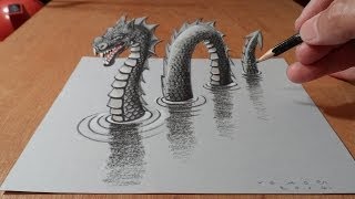 How To Draw A 3d Loch Ness Monster  Awesome Trick Art [upl. by Anihsak]