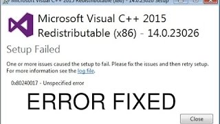 How to Fix Microsoft Visual C 2015 Redistributable Setup Failed error 0x80240017 [upl. by Attoynek783]