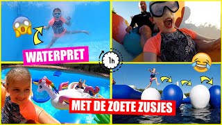 1 UUR NIEUW ZWEMMEN en BOMMETJES MAKEN met DE ZOETE ZUSJES  Zwembad Challenge♥DeZoeteZusjes♥ [upl. by Fernas]