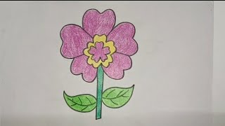 Drawing and colouring of Hollyhock Flower [upl. by Melinde]