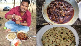 Spicy Winter Mutton Curry With Methi Paratha  Outdoor Mutton Feast [upl. by Reede]