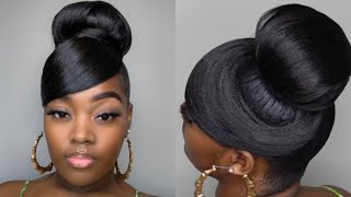 EASY 5 DOLLAR HIGH SLEEK BUN amp SWOOP  CUTE BLACK GIRL HAIRSTYLES  Tatiaunna [upl. by Hatty]