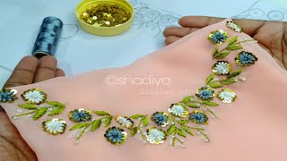 Easy and beautiful hand embroidery neck design for kurti blouse salwarsilk thread embroidery [upl. by Darius]