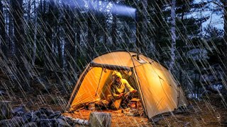 HOT TENT CAMPING IN RAIN WINTER CAMPING  Part 2 [upl. by Laertnom509]