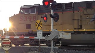 Union Pacific 5398 Train At Athens Avenue Railroad Crossing On The Valley Subdivision Lincoln Ca [upl. by Sussman515]